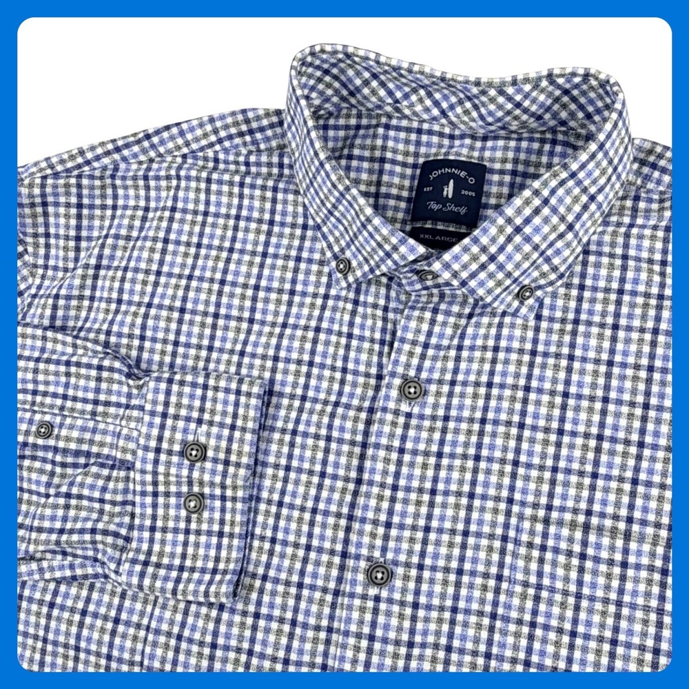 Johnnie-O Ruben Button Down Shirt Men XXL‎ Blue Wake Gingham Cotton JMWL7170